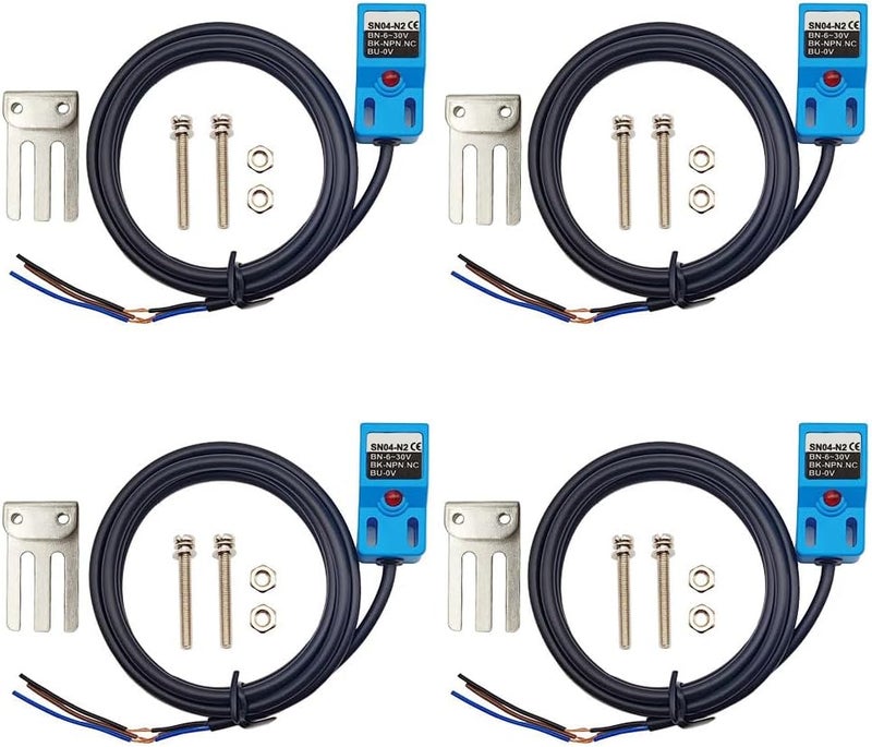 Haldzemo SN04-N2 NPN NC Inductive Proximity Sensor Normally Close Detection Approach Switch with SN Bracket (Blue, 4 Pack) - Image 1